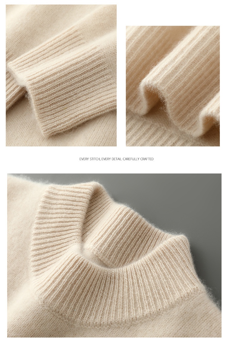 boy Boy Boy 100% Pure Wool Men's Half Turtleneck Thickened Solid Color Sweater Business Casual Loose Knitted Base Shirt Top_voghion.com
