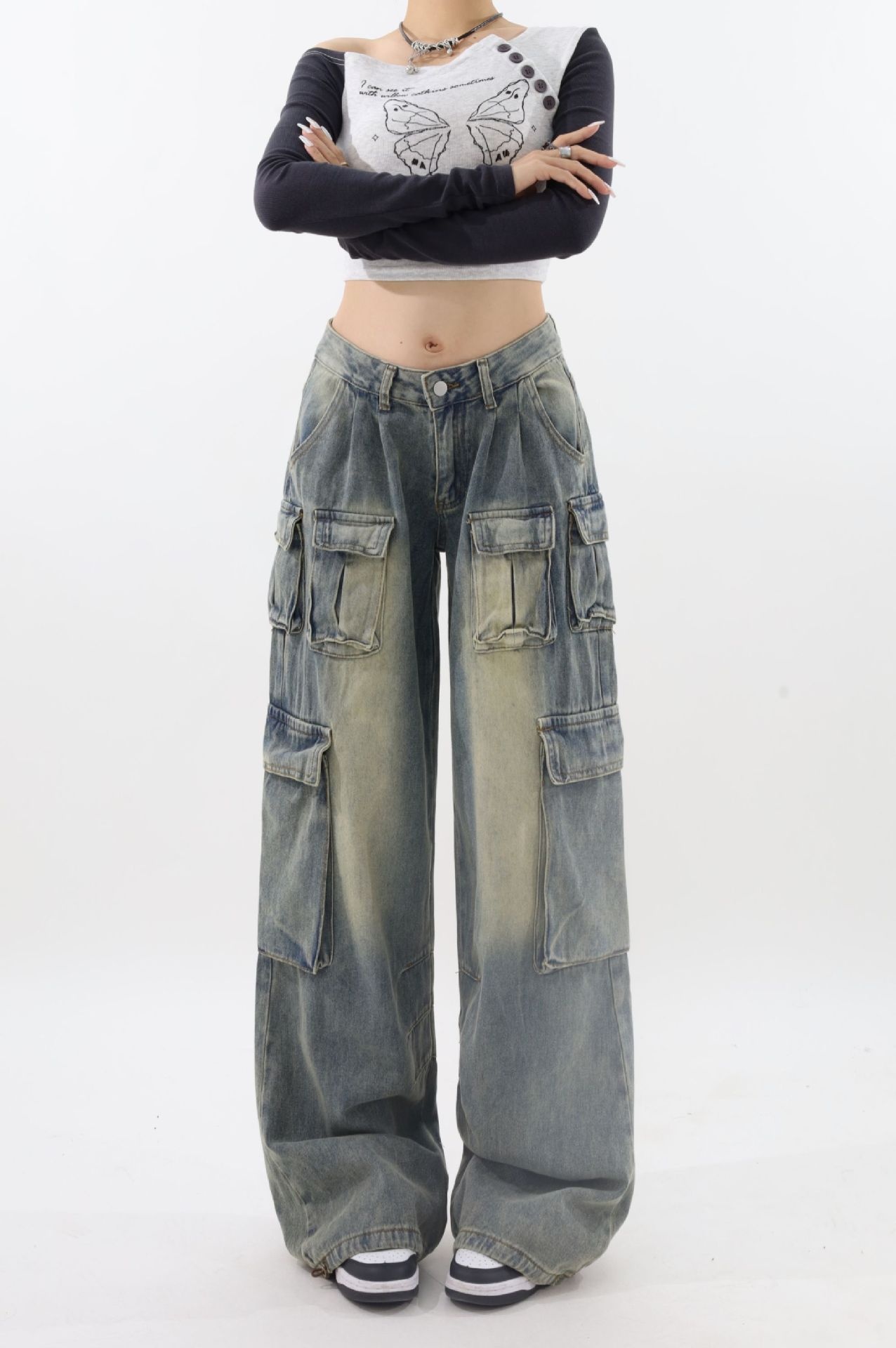 ChicShe Europese en Amerikaanse stijl Spicy Girl Mid-Low Waist Wide-Leg Pants Design Sense Workwear Multi-Pocket Loose Flowing_voghion.com