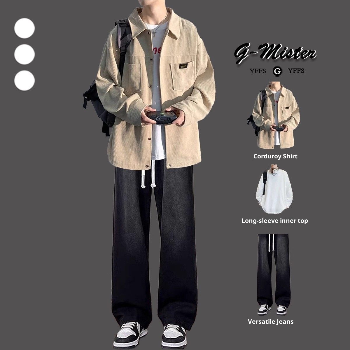 ragazzo Ragazzo Camicia in velluto a coste Primavera e Autunno Completo 2025 Nuovo Stile Bello Giacca da Giovane Uomo Set da Tre Pezzi_voghion.com