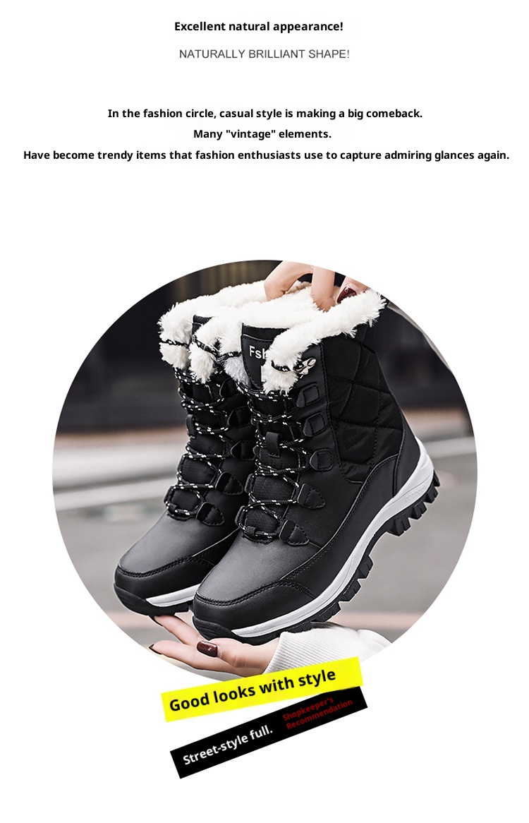 Zees New Winter Snow Boots For Women, Mid-Calf, Warm, Fleece-Lined, Thickened, Northeast Outdoor Ski Cotton Shoes, Large Size_voghion.com