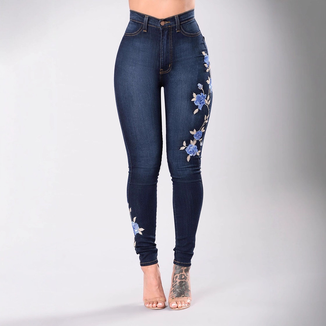 ChicShe Platform Hot Selling Ripped Geborduurde Jeans Export E-commerce Lage Taille Lange Broek Voor_voghion.com