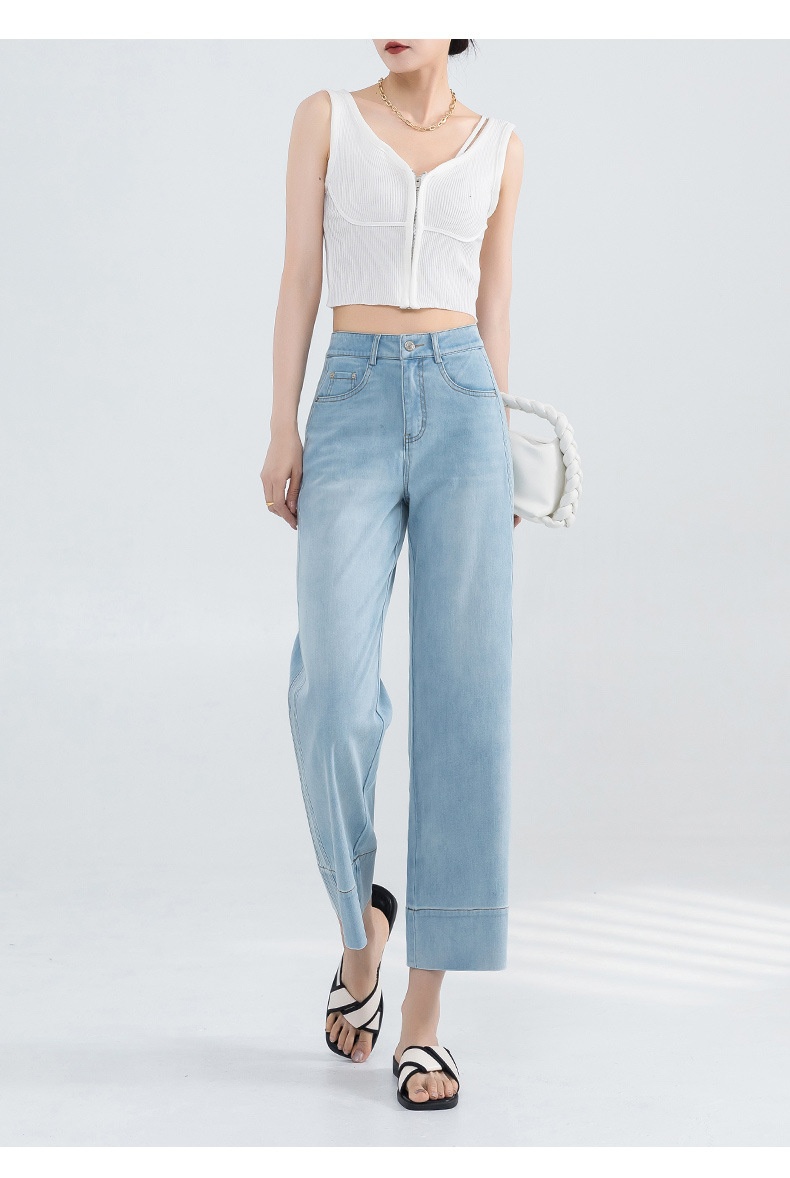ChicShe Franse stijl jeans voor vrouwen 2025 zomer dunne hoge taille petite gedrapeerde broek cropped straight_voghion.com