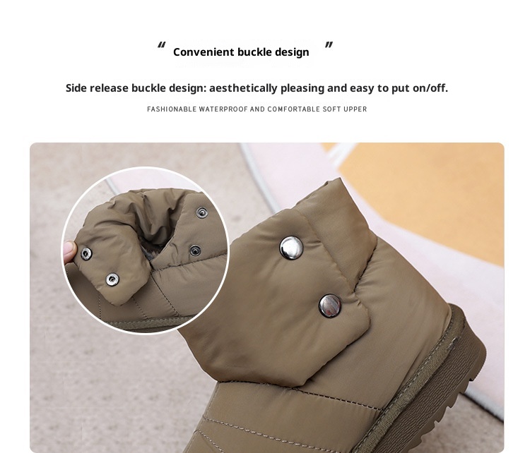 Zees Winter New Fleece-Lined Waterproof Non-Slip Thick-Soled Solid Color Snow Thickened Flat Women's Boots Short Fashion_voghion.com