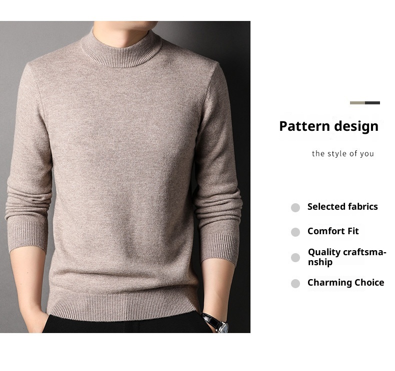 boy Boy Boy 450g Thickened 100% Pure Wool For Men 2024 Autumn Winter New Mature Half Turtleneck Sweater Men's Live Streaming Style_voghion.com