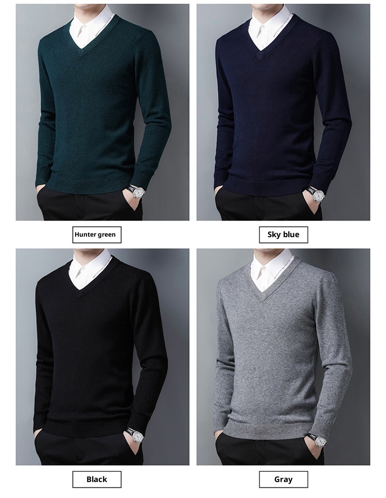 boy Boy Boy Factory Store Men Winter Thickened Wool V-Neck Knitted Sweater Loose Fit For Middle-Aged Dad Men's Base Layer_voghion.com