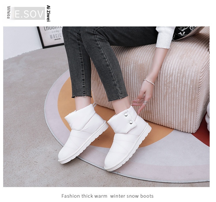 Zees Winter New Fleece-Lined Waterproof Non-Slip Thick-Soled Solid Color Snow Thickened Flat Women's Boots Short Fashion_voghion.com