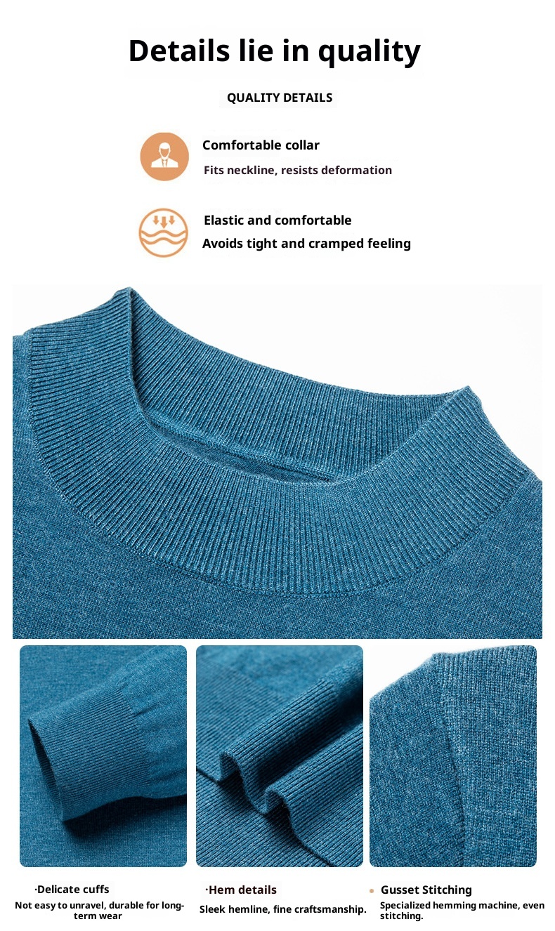 ragazzo Ragazzo Ragazzo Maglia fine a maniche lunghe in lana da uomo, ispessita e calda per autunno e inverno, mezza dolcevita, camicia di base in tinta unita, interno_voghion.com