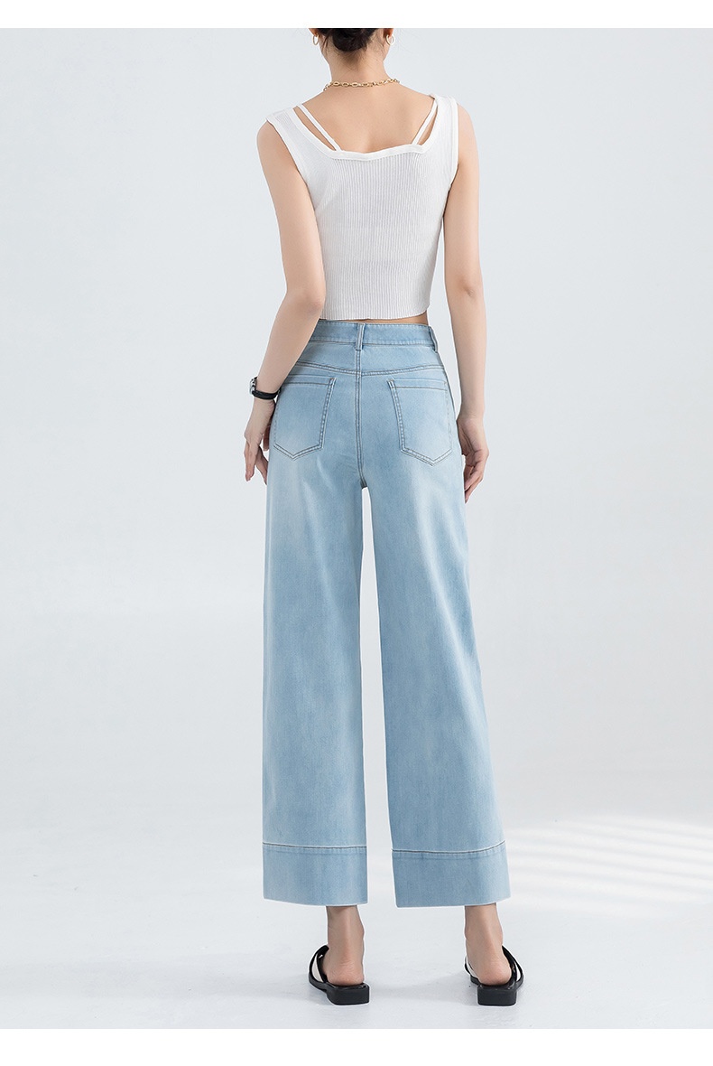 ChicShe Franse stijl jeans voor vrouwen 2025 zomer dunne hoge taille petite gedrapeerde broek cropped straight_voghion.com