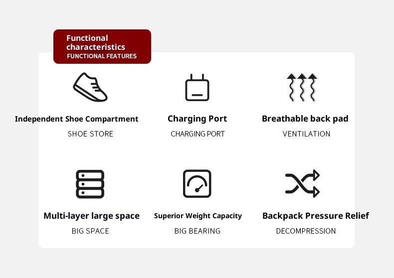 Sac à dos de randonnée ActiveGo, grande capacité, avec port USB, pour femmes et hommes, idéal pour les voyages d'affaires et de loisirs. Respirant._voghion.com