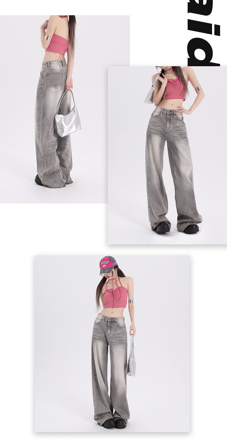 ChicShe Featured Moment Early Autumn New Gray Loose Versatile Trendy American Style Straight Wide-Leg Denim Jeans Long Pants For_voghion.com