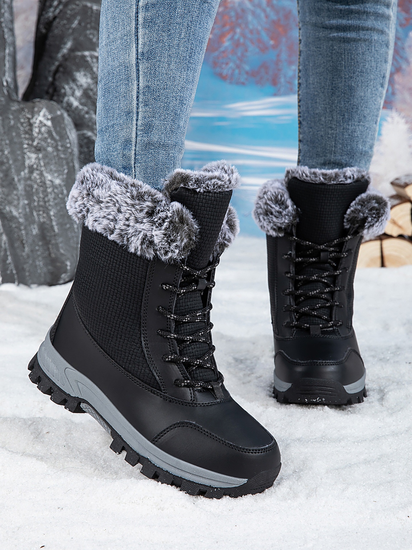 Zees Zees Northeast Snow voor mannen en vrouwen 2025 Winter Fleece-gevoerde, verdikte, warme katoenen schoenen, antislip, waterdicht, outdoor skischoenen_voghion.com