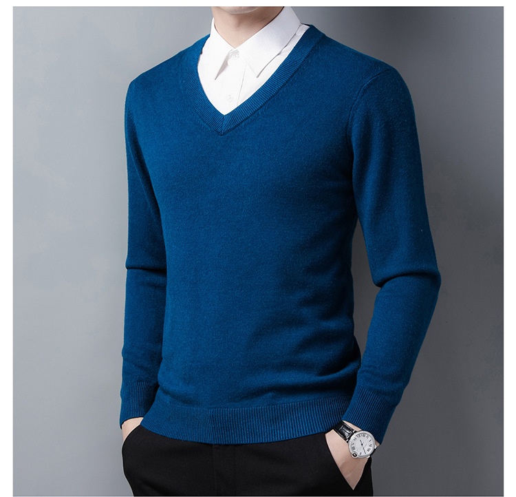 boy Boy Boy Factory Store Men Winter Thickened Wool V-Neck Knitted Sweater Loose Fit For Middle-Aged Dad Men's Base Layer_voghion.com