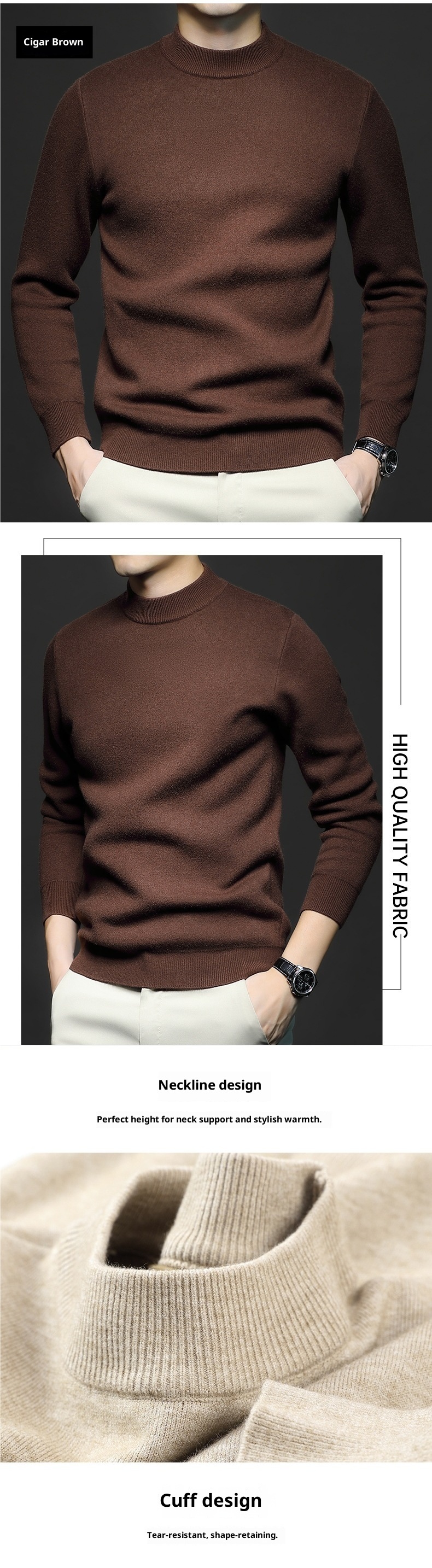 Maglione a collo alto a maniche lunghe in lana fine anti-pilling, da uomo, autunno e inverno, in tinta unita, con collo alto e maniche lunghe, modello Boy Boy Cross-Border_voghion.com