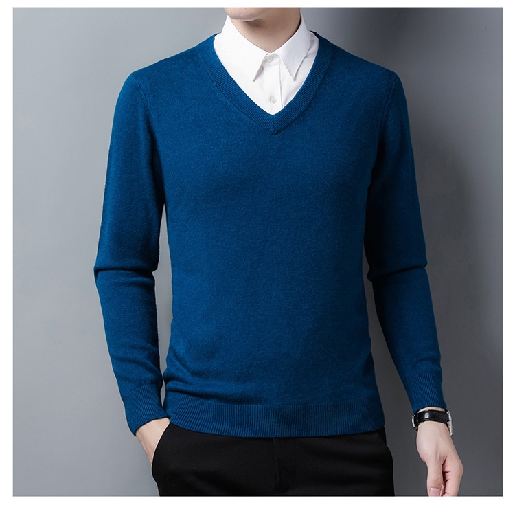 boy Boy Boy Factory Store Men Winter Thickened Wool V-Neck Knitted Sweater Loose Fit For Middle-Aged Dad Men's Base Layer_voghion.com