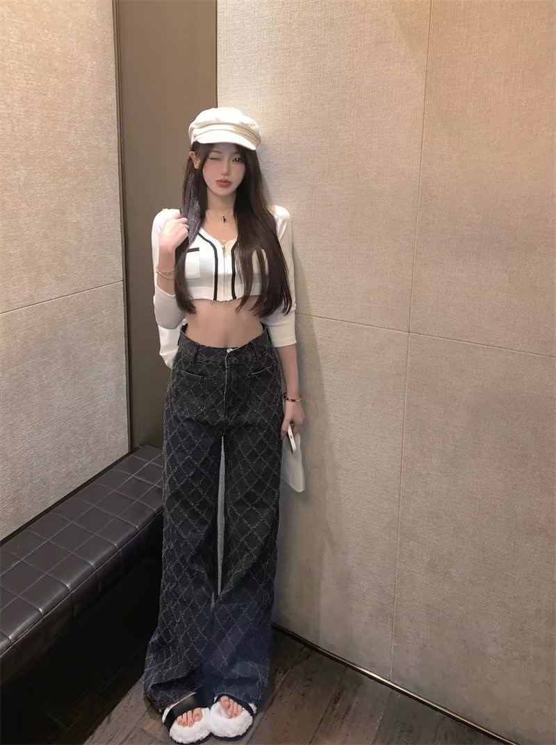 ChicShe Plus Size High Waist Jeans For Women, Trendy Brand 2024 New Japanese Style Plaid Long P, Youth Fashion Summer Thin_voghion.com