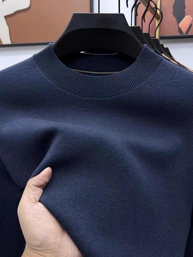 Maglione da uomo in pura lana, 100%, tinta unita, lavabile in lavatrice, girocollo, anti-pilling, con base in maglia_voghion.com