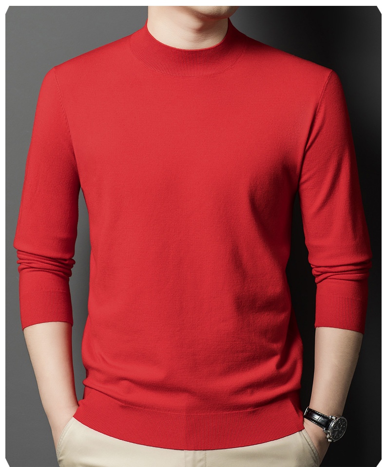 ragazzo Ragazzo Ragazzo Maglia fine a maniche lunghe in lana da uomo, ispessita e calda per autunno e inverno, mezza dolcevita, camicia di base in tinta unita, interno_voghion.com