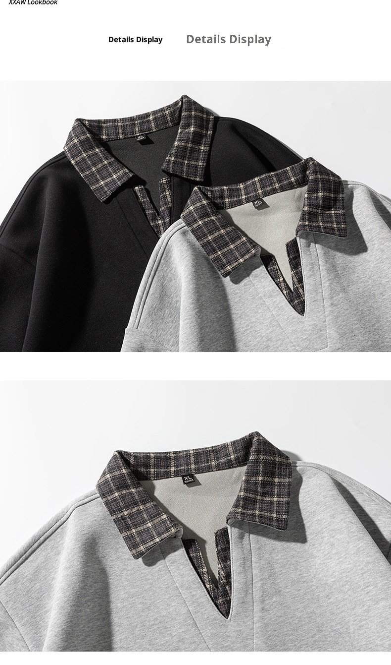 Chłopięca, wysokiej jakości amerykańska, retro, kratkowana, warstwowa bluza męska, dwuczęściowa, w jesiennym stylu college'owym, z kołnierzykiem_voghion.com