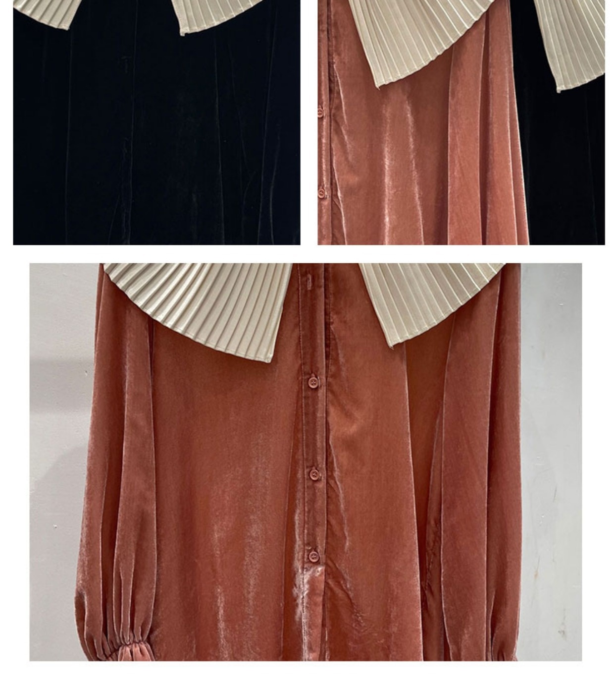 GraceChic GraceChic GraceChic Women's Fashion Station 25 New European Goods Trendy High-end Color-blocking Large Lapel Velvet Blouse Long Sleeve Shirt_voghion.com