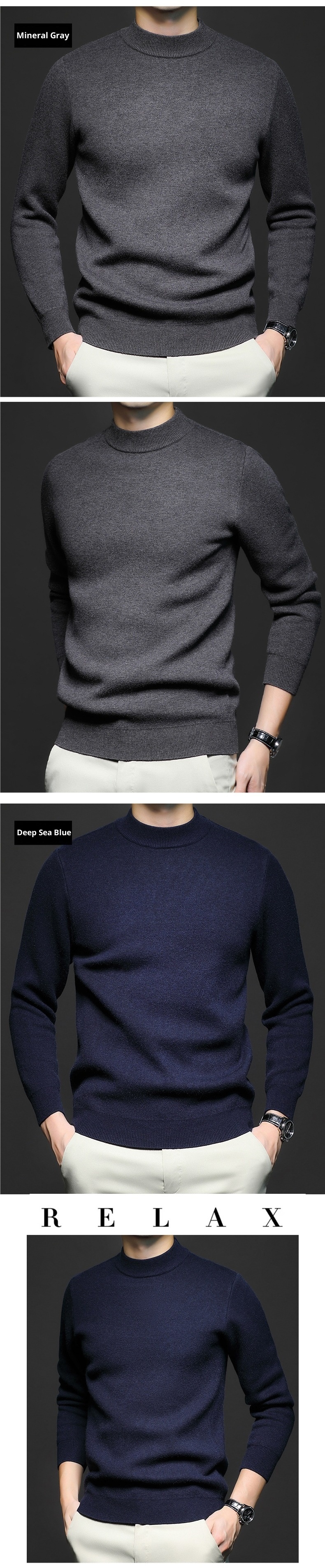 Maglione a collo alto a maniche lunghe in lana fine anti-pilling, da uomo, autunno e inverno, in tinta unita, con collo alto e maniche lunghe, modello Boy Boy Cross-Border_voghion.com