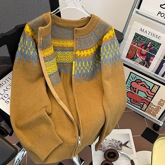 Maglione cardigan alla moda coreano per uomo, maglione lavorato a maglia con scollo rotondo nuovo autunno e inverno, cappotto largo in stile Hong Kong,_voghion.com