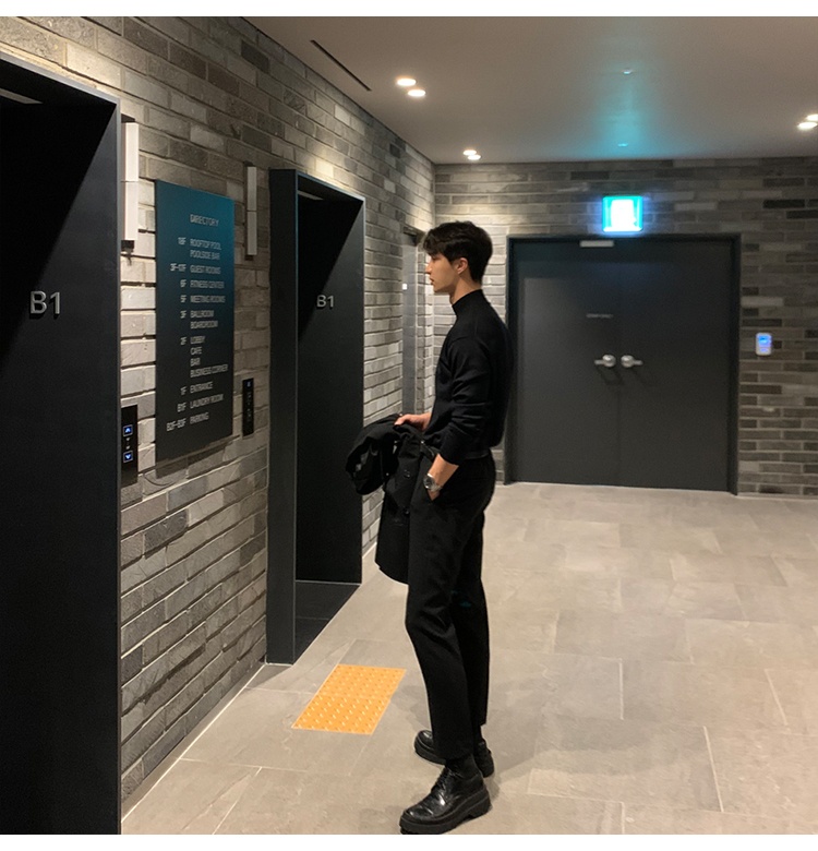 boy Boy Boy Autumn Winter Men's Korean Style Loose Casual Solid Color Mid-Neck Knitted Base Shirt Long Sleeve Inner Layer High-End_voghion.com