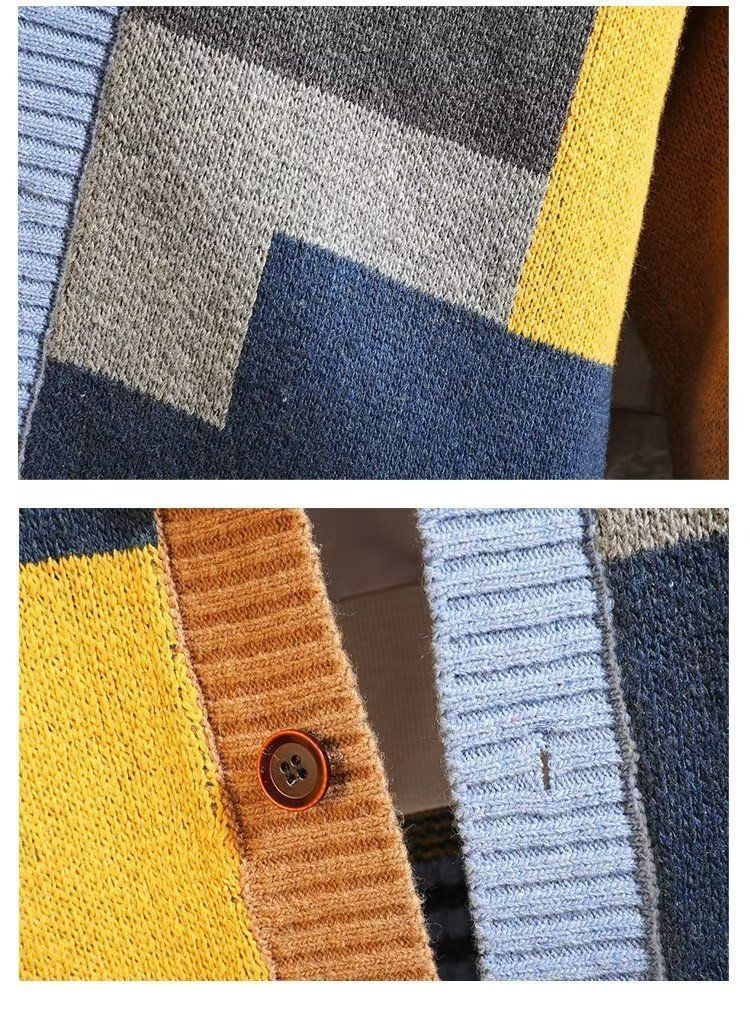 Erkek Çocuk Erkek Çocuk Hırka Sonbahar Kış Tasarım Anlayışı Niş V Yaka Örme Bol Dış Giyim Erkek Kaşmir Kazak Patchwork Ceket_voghion.com