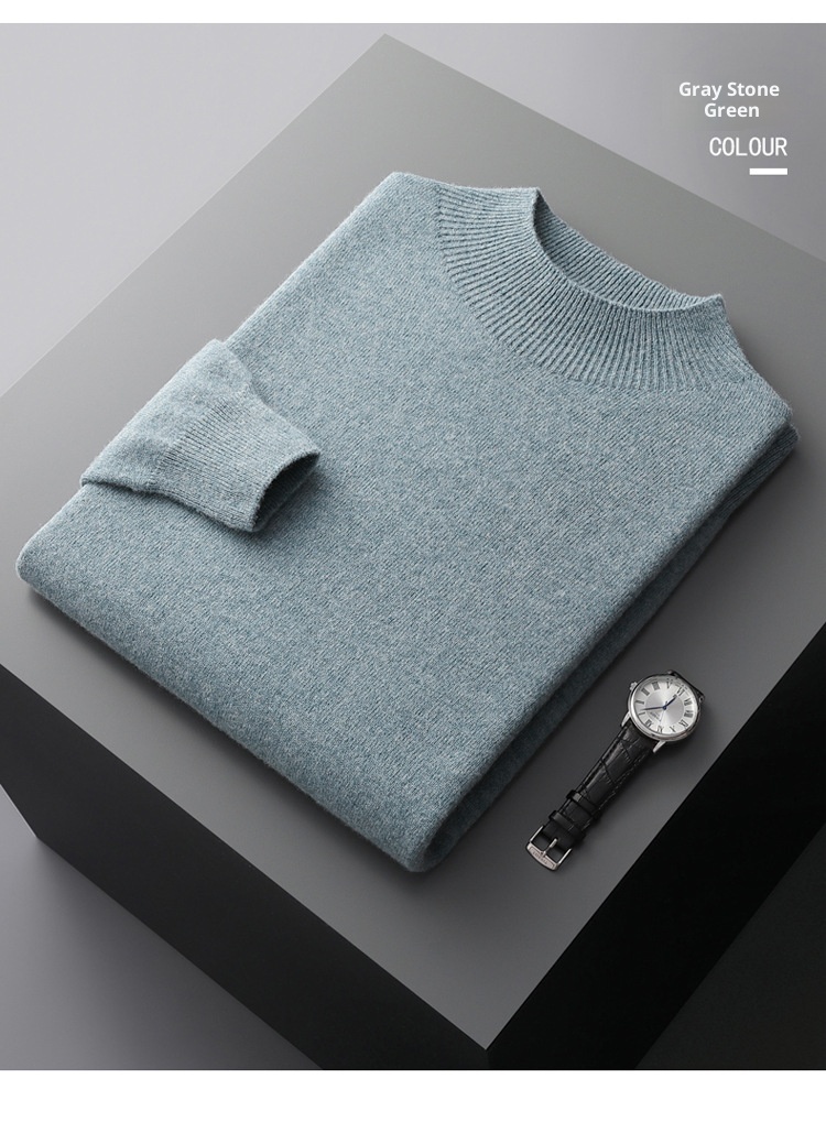 boy Boy Boy First-Line Ready-to-Wear Half Turtleneck Wool Men 2024 New Solid Color Knitted Sweater Loose Warm Pullover Base Shirt_voghion.com