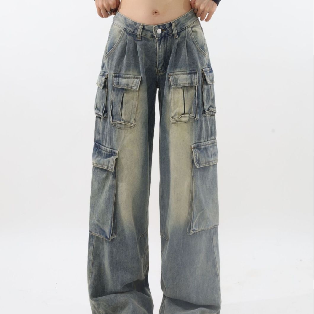 ChicShe Europese en Amerikaanse stijl Spicy Girl Mid-Low Waist Wide-Leg Pants Design Sense Workwear Multi-Pocket Loose Flowing_voghion.com