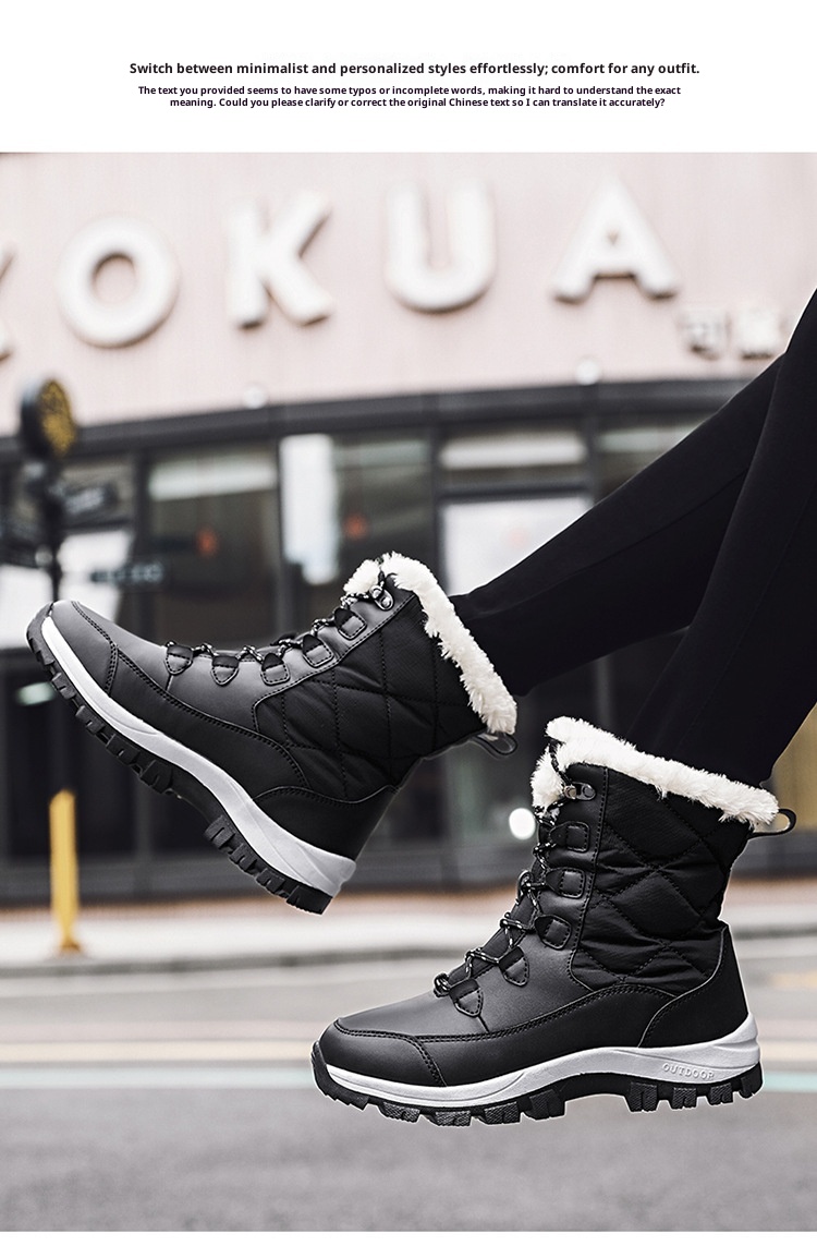 Zees Zees 2024 New Cross-Border Winter Snow Boots For Women, Mid-Calf, Warm, Fleece-Lined, Thickened, Northeast Outdoor Ski Cotton_voghion.com