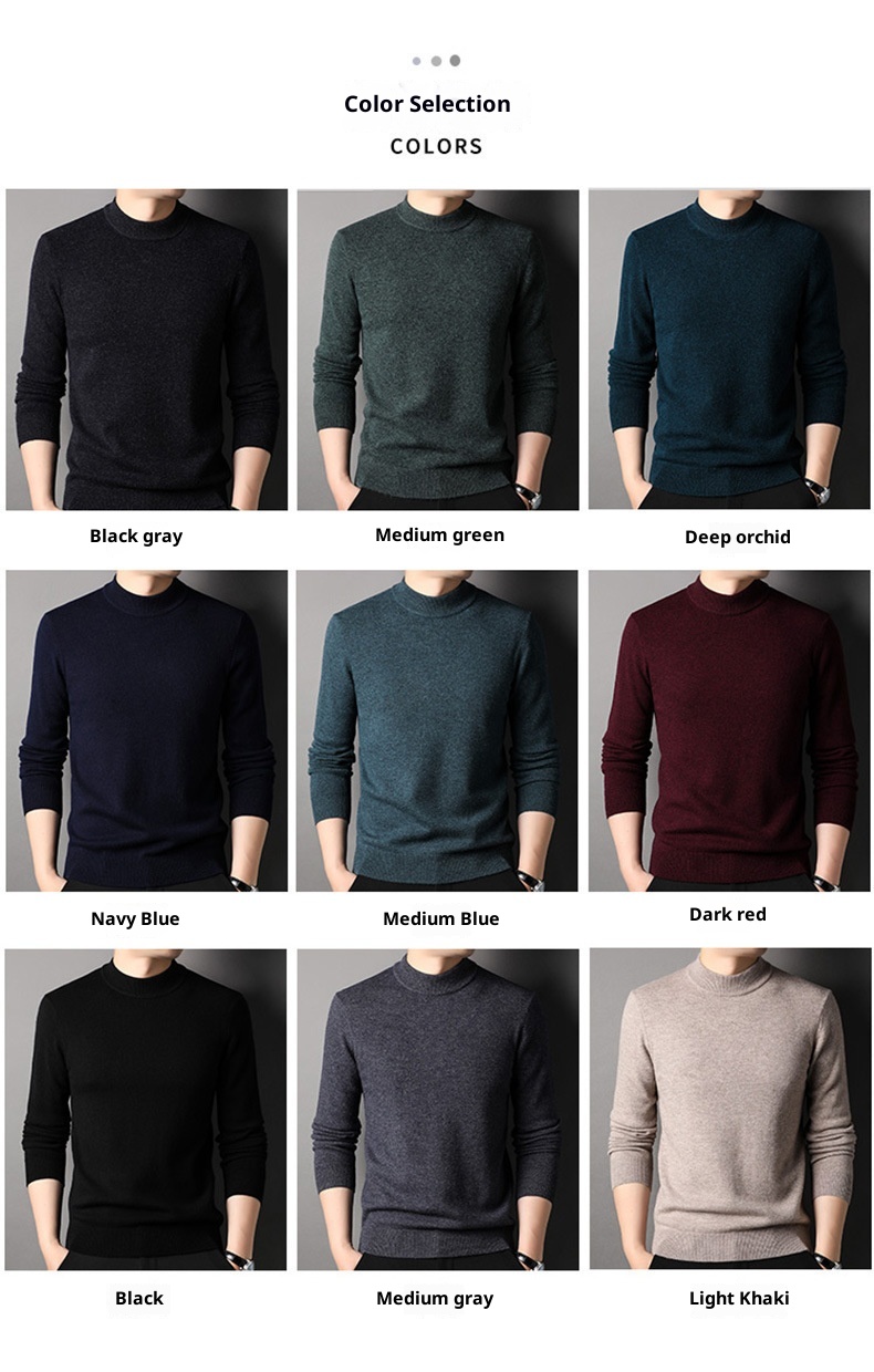 boy Boy Boy 450g Thickened 100% Pure Wool For Men 2024 Autumn Winter New Mature Half Turtleneck Sweater Men's Live Streaming Style_voghion.com