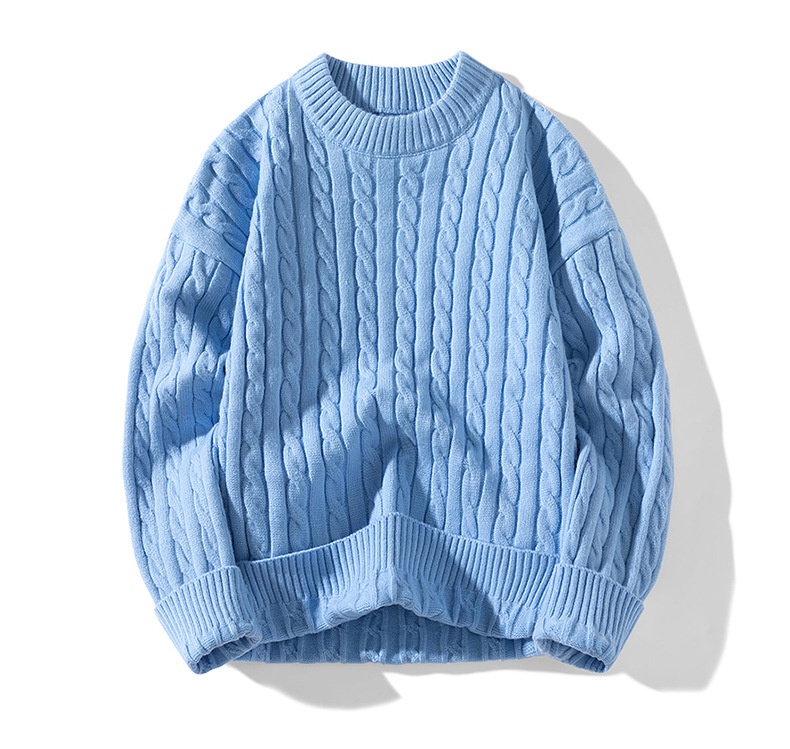 ragazzo ragazzo ragazzo con fodera in pile, nuova maglia base autunnale e invernale, maglione lavorato a maglia con trecce intrecciate a scollo rotondo, maglione lavorato a maglia da uomo_voghion.com