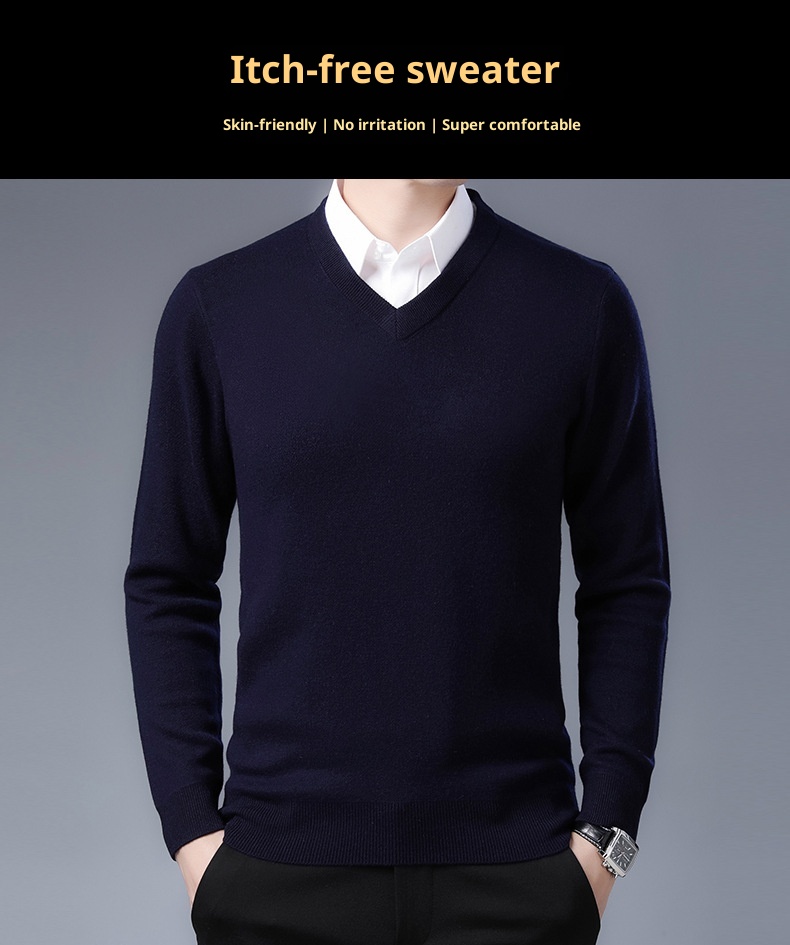 boy Boy Boy Autumn Winter Cashmere For Middle-aged Men V-neck Merino Superfine Wool Thickened Sweater_voghion.com