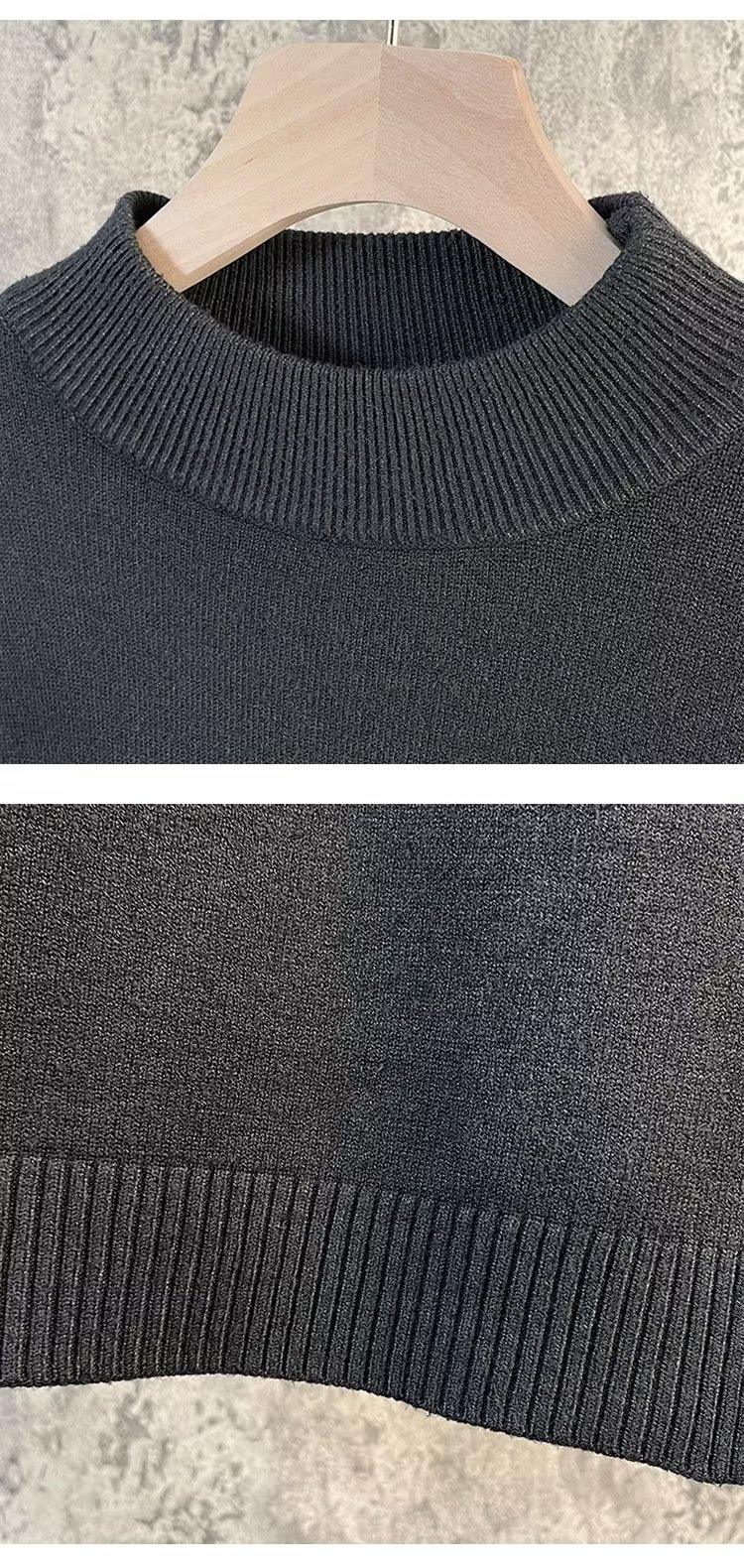 boy Boy Boy Autumn Winter Men's Korean Style Loose Casual Solid Color Mid-Neck Knitted Base Shirt Long Sleeve Inner Layer High-End_voghion.com