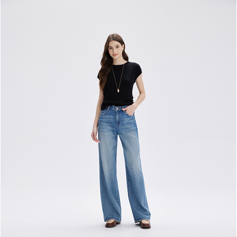 ChicShe 2025 New Spring And Autumn Lyocell High-End Women's Jeans Non-Stretch Loose High-Waist Nine-Point Straight Long Pants_voghion.com