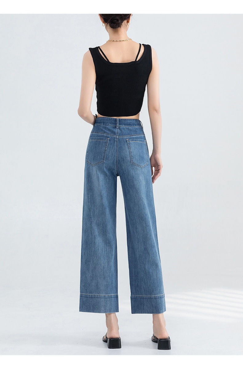ChicShe Franse stijl jeans voor vrouwen 2025 zomer dunne hoge taille petite gedrapeerde broek cropped straight_voghion.com