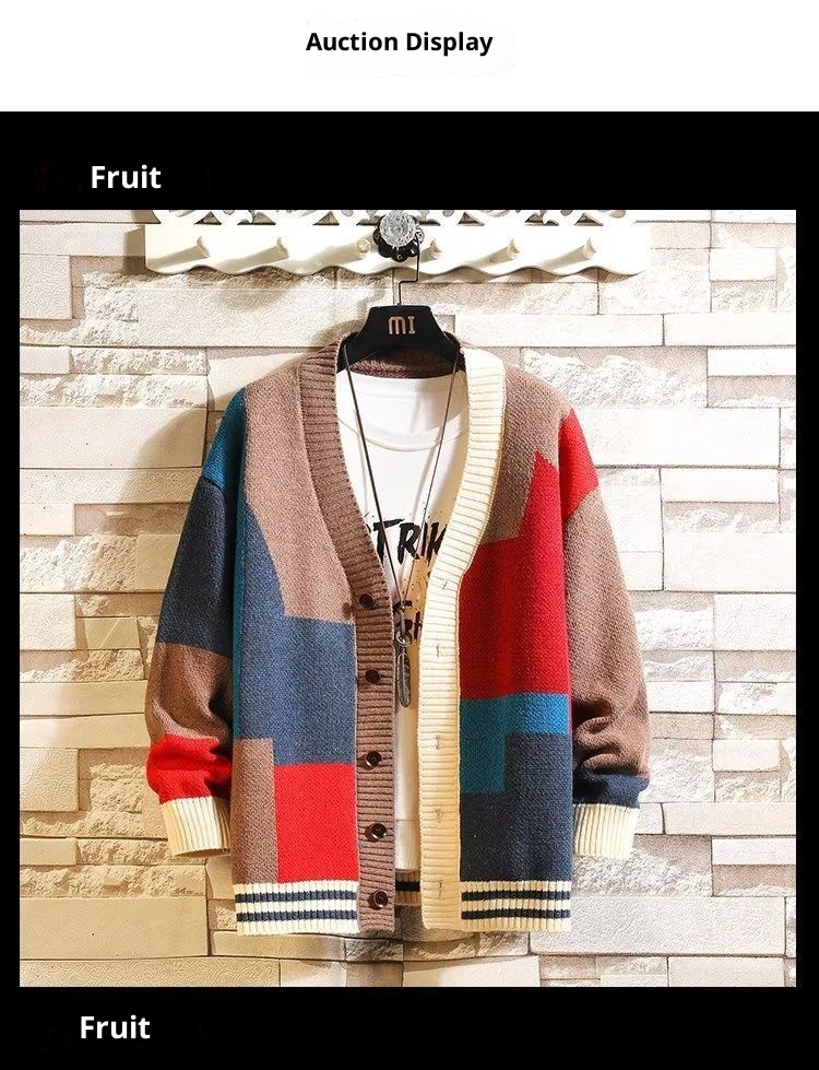 Erkek Çocuk Erkek Çocuk Hırka Sonbahar Kış Tasarım Anlayışı Niş V Yaka Örme Bol Dış Giyim Erkek Kaşmir Kazak Patchwork Ceket_voghion.com