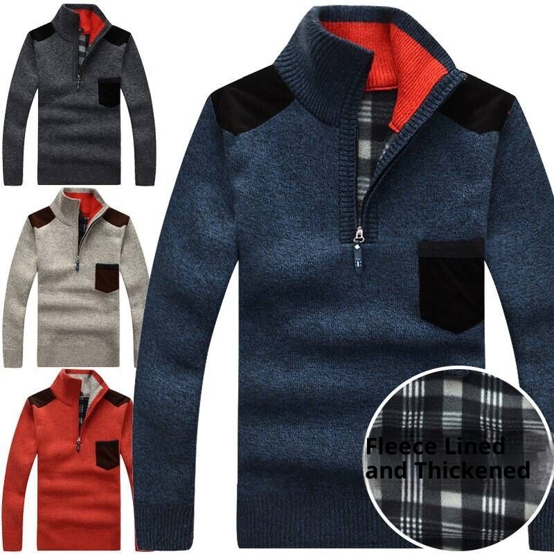 boy Boy Boy Cross-Border Dropshipping Autumn Winter Fleece-Lined Thickened Men's Youth Pullover Plus Size Stand Collar Half-Zip_voghion.com
