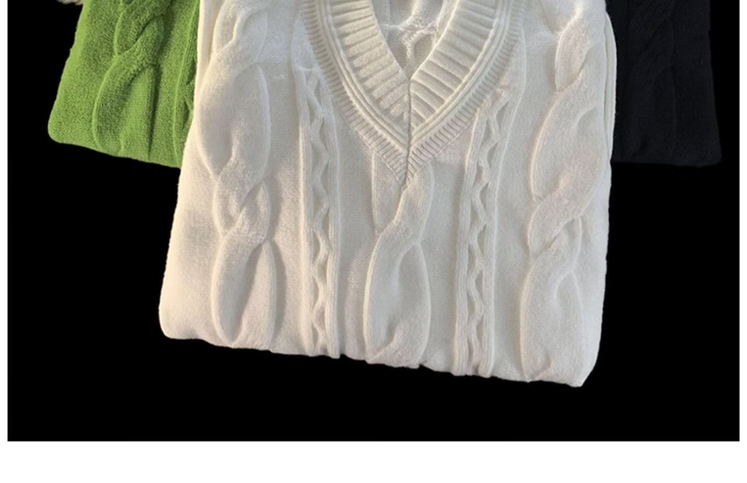 Pull Boy Boy blanc à col en V pour homme, en maille torsadée épaisse et 3D, style rétro tendance et décontracté._voghion.com