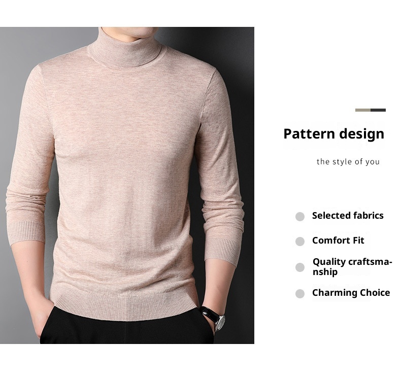 boy Boy Boy Fine Pullover High Neck Pure Wool Sweater For Men Casual Inner Layer Base Shirt Top_voghion.com