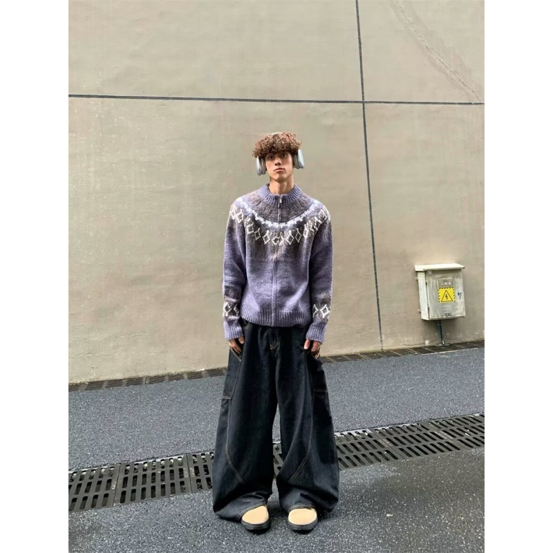 Maglione cardigan alla moda coreano per uomo, maglione lavorato a maglia con scollo rotondo nuovo autunno e inverno, cappotto largo in stile Hong Kong,_voghion.com