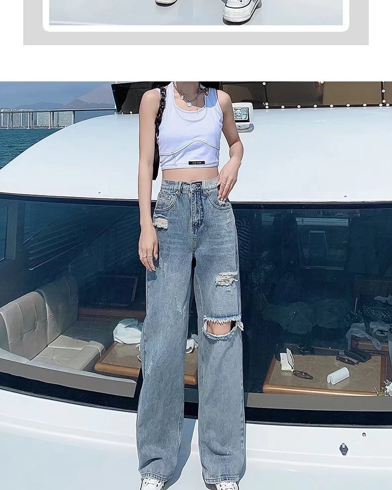 ChicShe High Waist Straight Ripped Jeans Summer Thin 2022 New Loose Draped Wide Leg Floor-Length Pants For Women_voghion.com