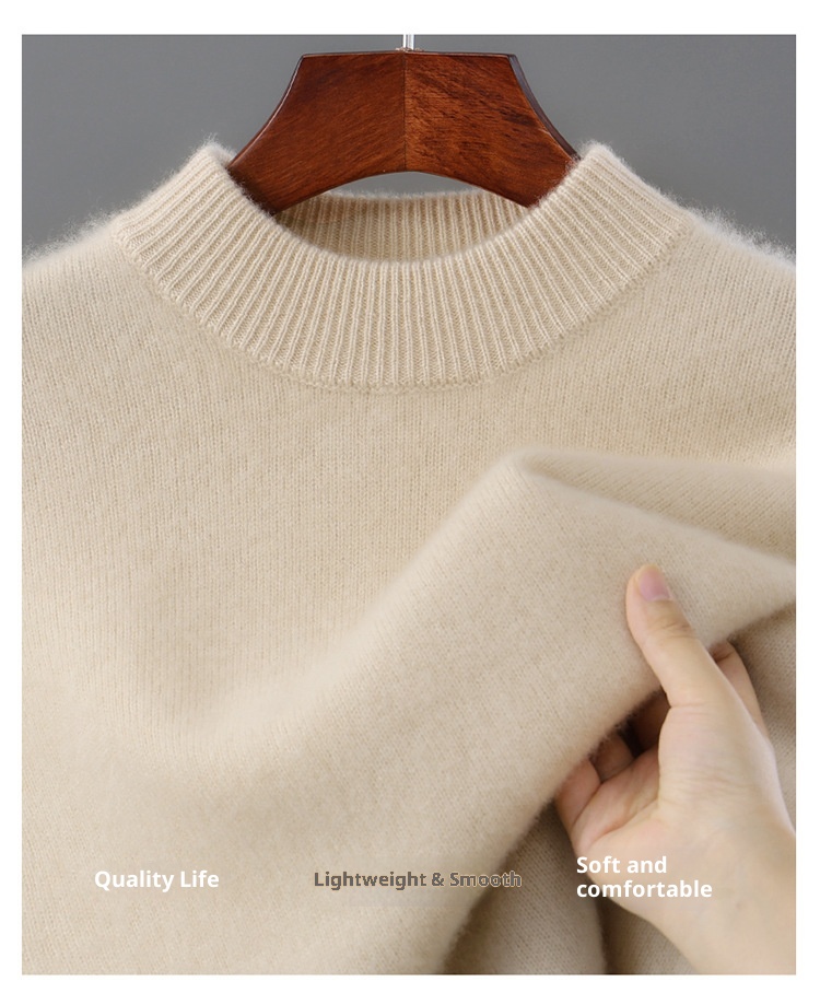 boy Boy Boy 100% Pure Wool Men's Half Turtleneck Thickened Solid Color Sweater Business Casual Loose Knitted Base Shirt Top_voghion.com