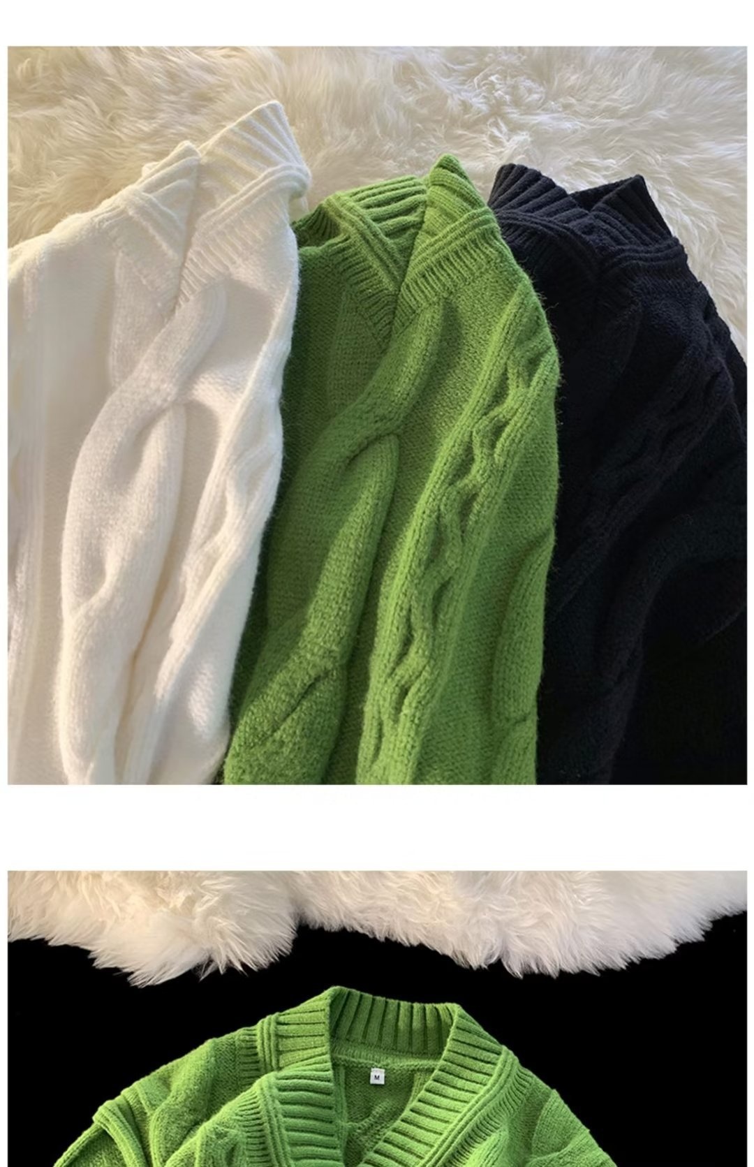 Pull Boy Boy blanc à col en V pour homme, en maille torsadée épaisse et 3D, style rétro tendance et décontracté._voghion.com