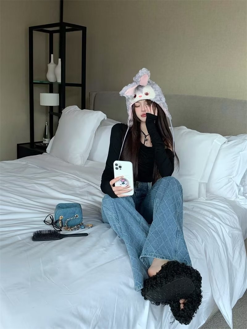 ChicShe Plus Size High Waist Jeans For Women, Trendy Brand 2024 New Japanese Style Plaid Long P, Youth Fashion Summer Thin_voghion.com