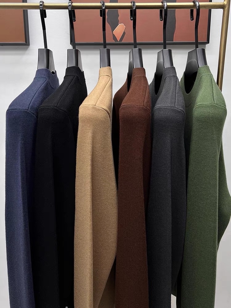 Maglione da uomo in pura lana, 100%, tinta unita, lavabile in lavatrice, girocollo, anti-pilling, con base in maglia_voghion.com