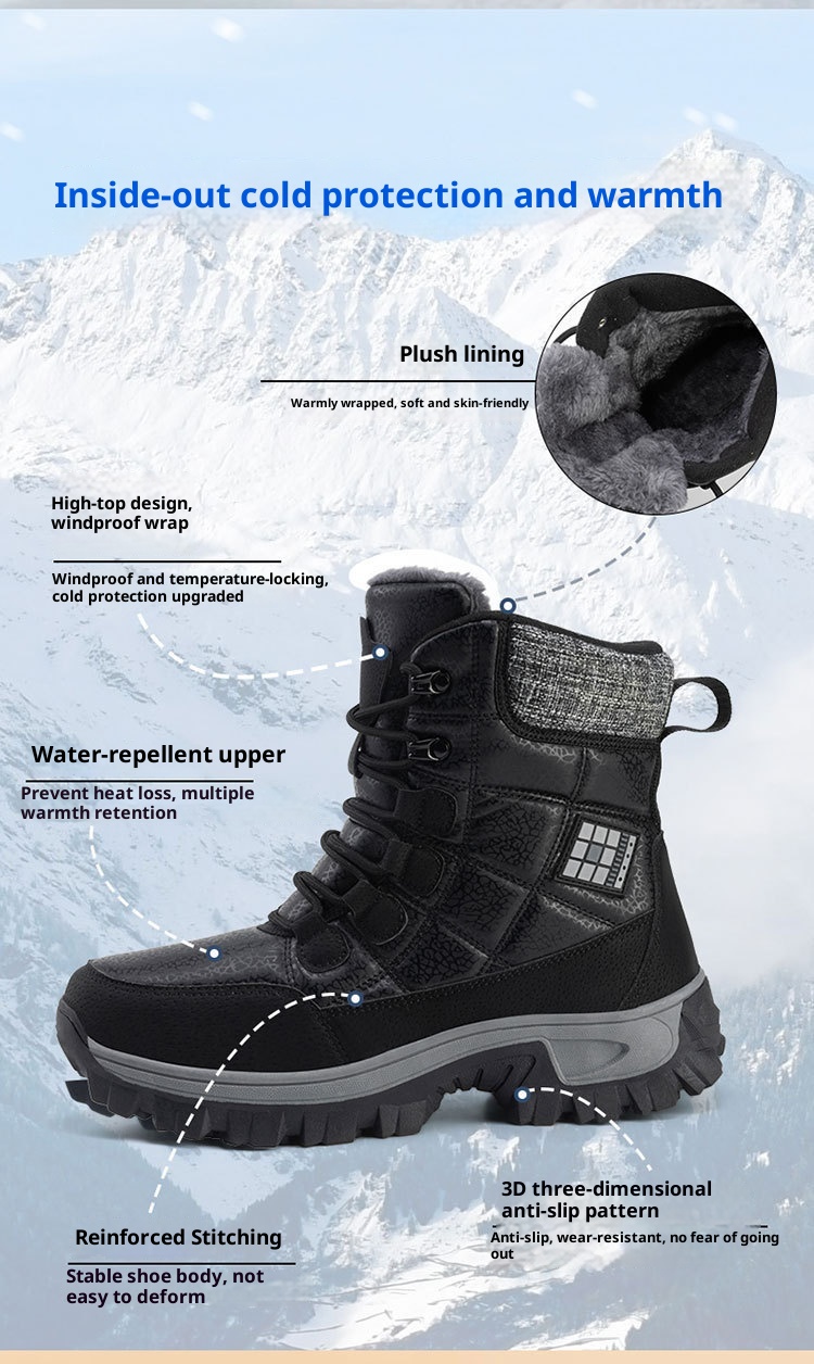 Botas de esqui Zees Winter Snow Outdoor Walking, forradas com lã, grossas e quentes, para casal, ideais para temperaturas extremamente baixas de até -40 graus no nordeste dos EUA._voghion.com