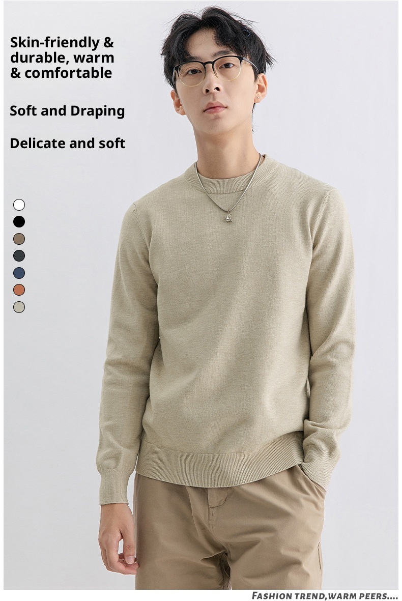 Maglione caldo versatile lavorato a maglia a maniche lunghe da uomo, in lana invernale, con scollo rotondo, per ragazzo, Boy Boy Yimeng_voghion.com