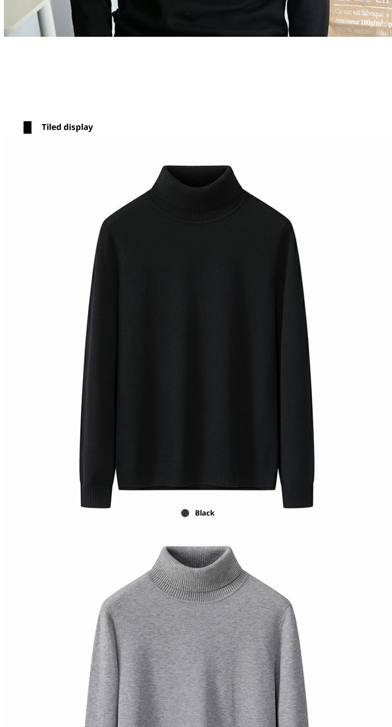Maglione lavorato a maglia a collo alto da uomo, stile coreano, alla moda, vestibilità slim, nero, autunno inverno, strato interno, da uomo_voghion.com