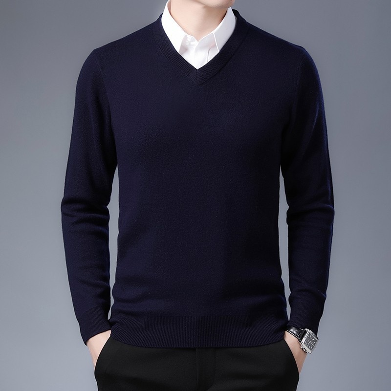 boy Boy Boy Autumn Winter Cashmere For Middle-aged Men V-neck Merino Superfine Wool Thickened Sweater_voghion.com